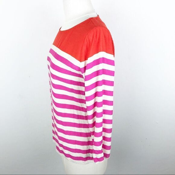 J. Crew Stripe Pink 3/4 Quarter Sleeve Blouse Top - Picture 3 of 6